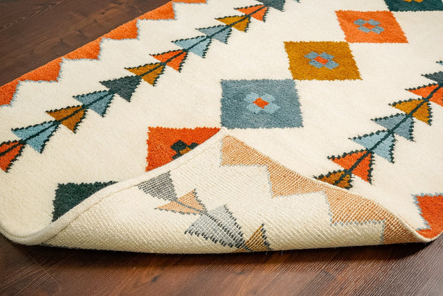 Multicolor Beni Ourain style wool rug, flat lay view