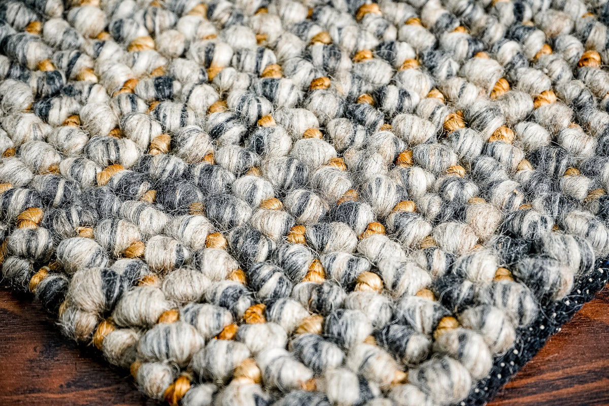 Close-up of charcoal grey rug loop texture