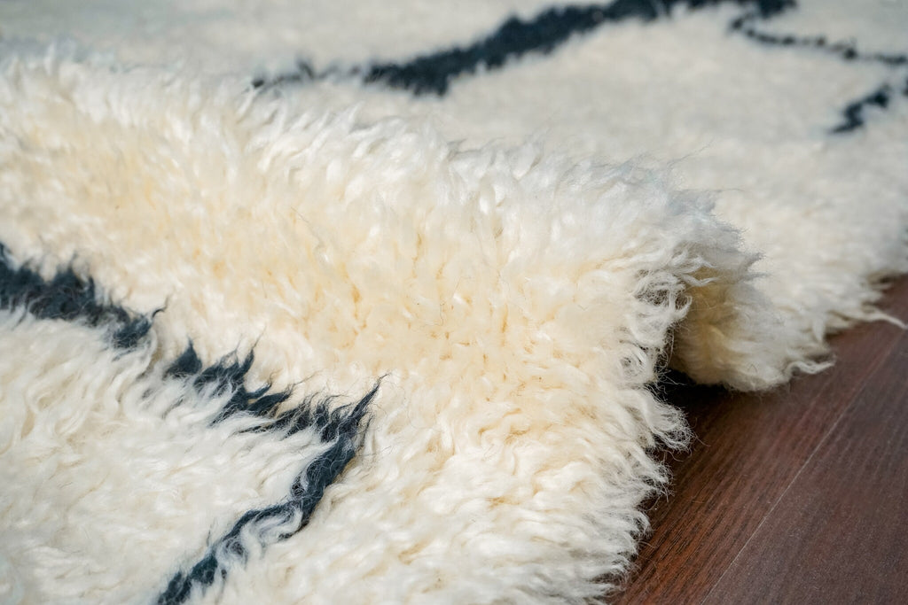 Hand Knotted Ivory Wool Rug: Abstract Modern Berber, Scandinavian Style, Custom made