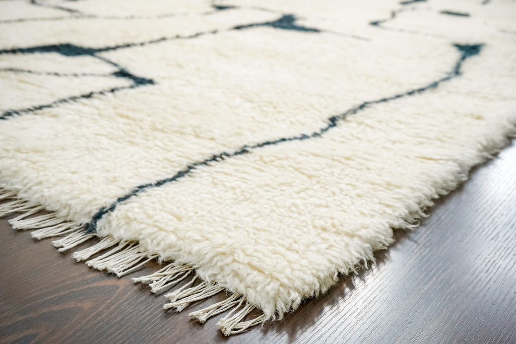 Hand Knotted Ivory Wool Rug: Abstract Modern Berber, Scandinavian Style, Custom made