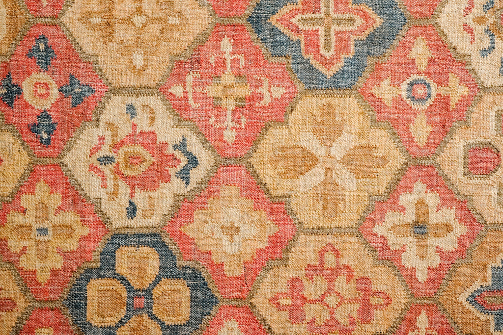 Red Floral Trellis Patterned Hand woven Abstract Boho Style Natural Jute Moroccan Flatwoven Kilim rug, customization available