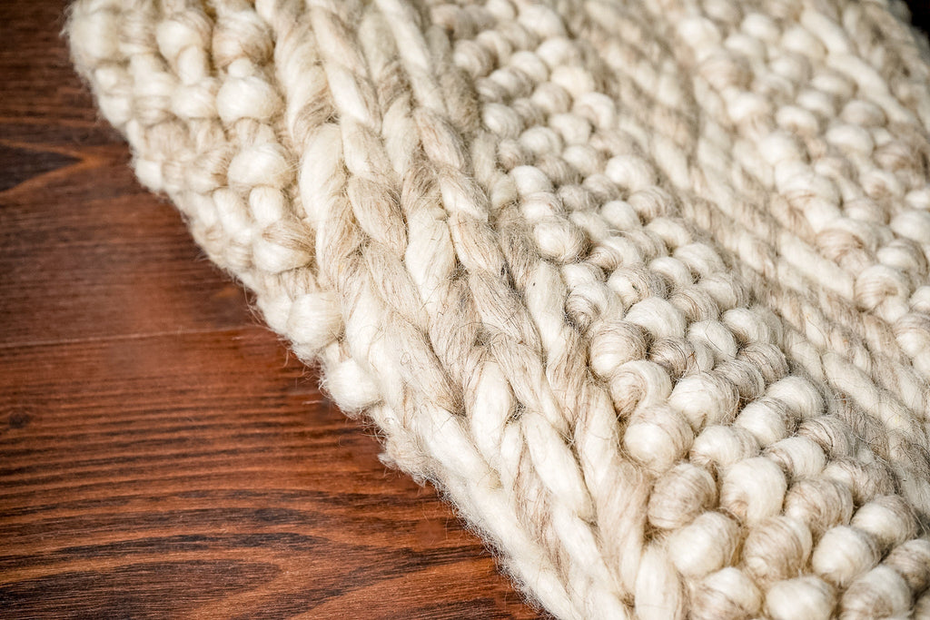 Handwoven Multi Patterned Chunky Scandinavian decor Indoor Wool Rug - Beige & cream, Customization available