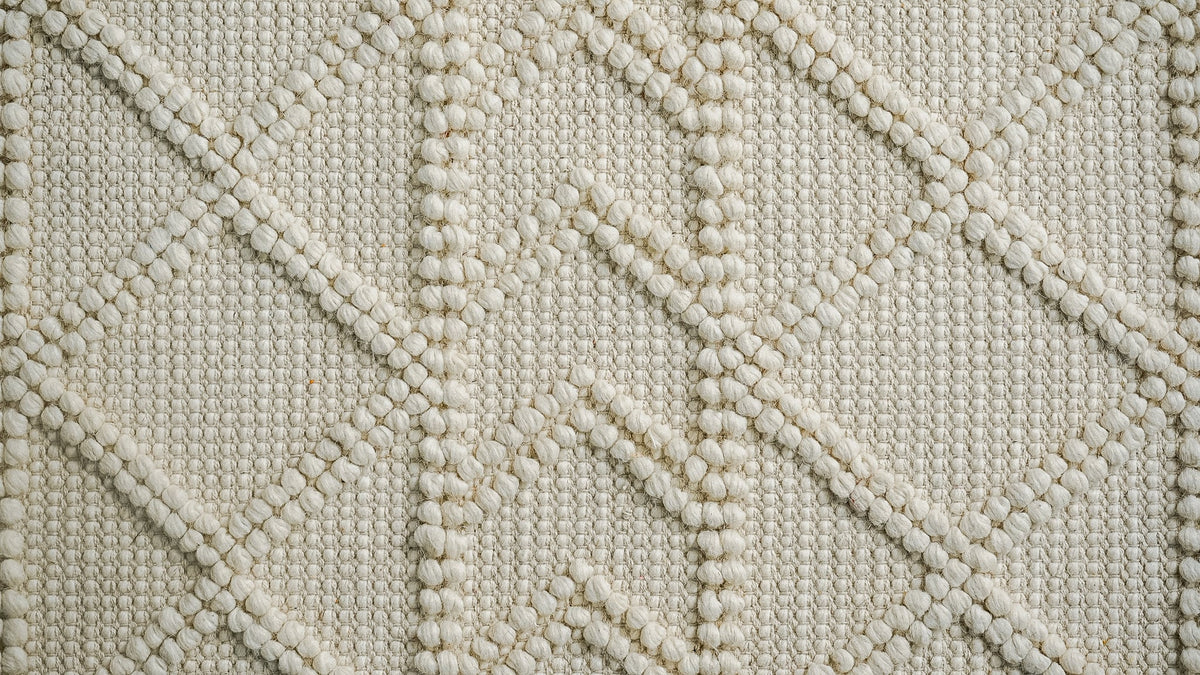 Abstract ivory chunky wool rug texture close-up