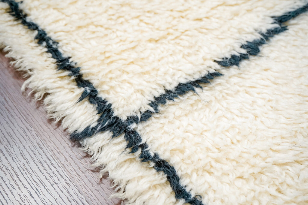 Hand Knotted Ivory Wool Rug: Abstract Modern Berber, Scandinavian Style, Custom made