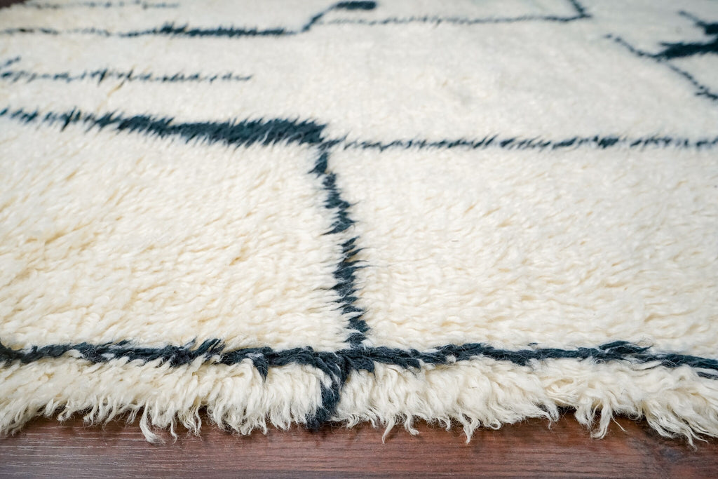 Hand Knotted Ivory Wool Rug: Abstract Modern Berber, Scandinavian Style, Custom made