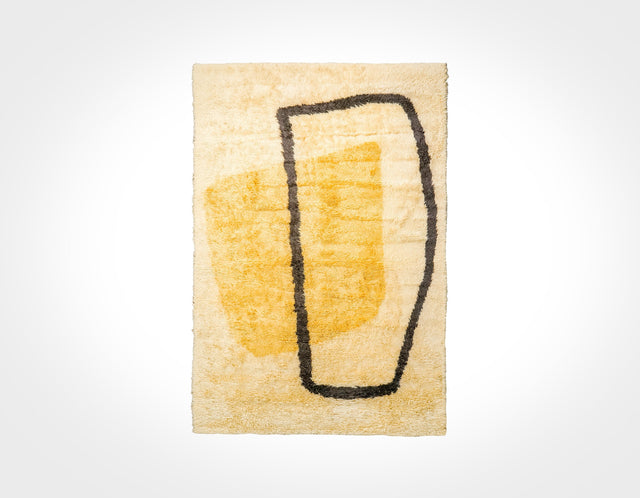 Beige yellow berber wool rug flat view full pattern