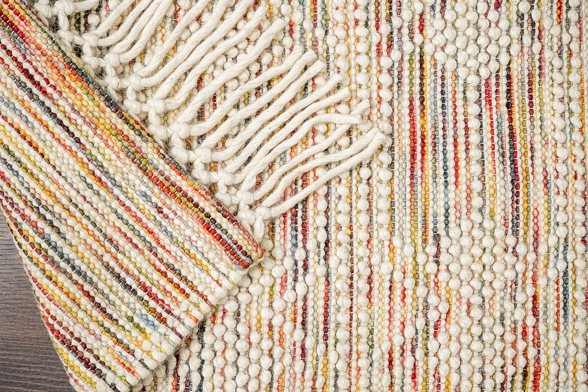 Chunky looped wool rug full pattern overhead view