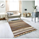 Brown cotton kilim rug flat lay