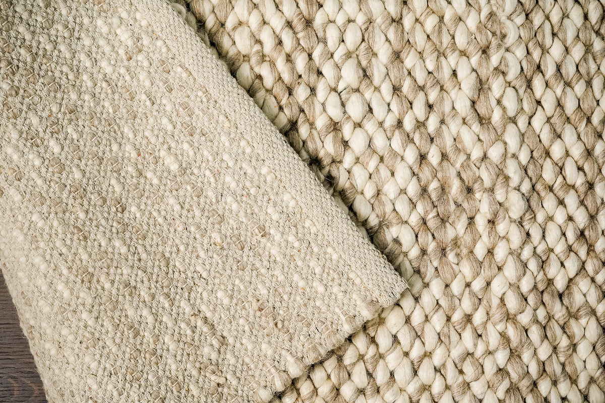 Taupe wool rug full room lifestyle shot