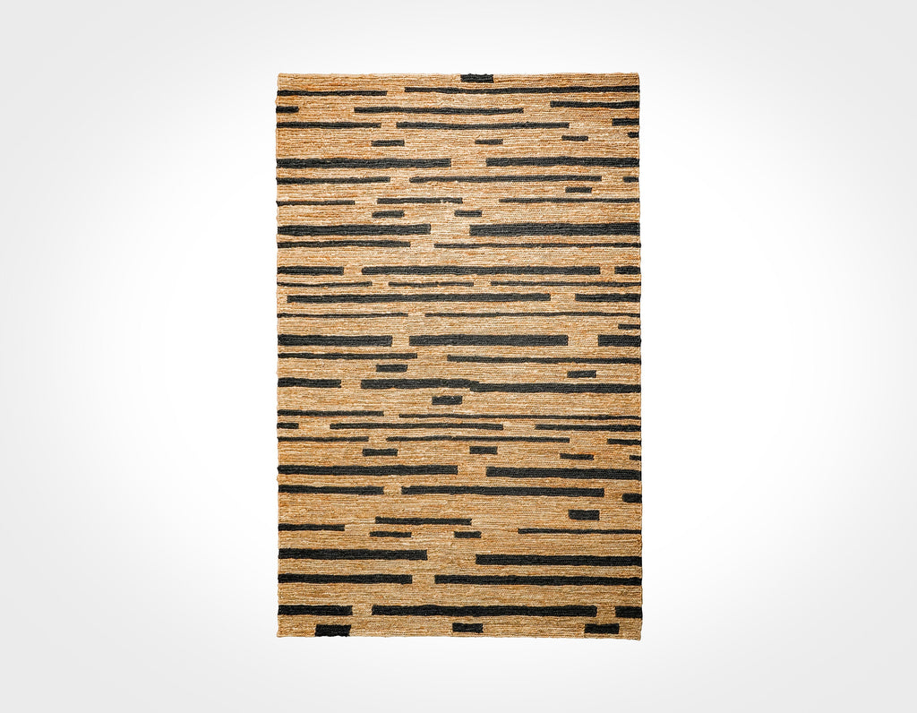 Handwoven Sumak Braided Black Striped Natural Hemp Jute area Rug, Contemporary Boho Modern Decor Carpet, Customization Available
