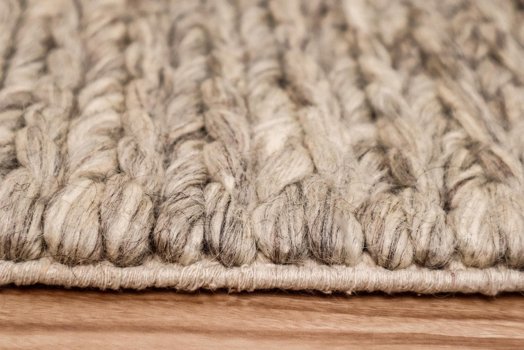 Handwoven Chunky Braided loop Taupe Grey wool area rug - Modern Scandinavian decor carpet, Customization available