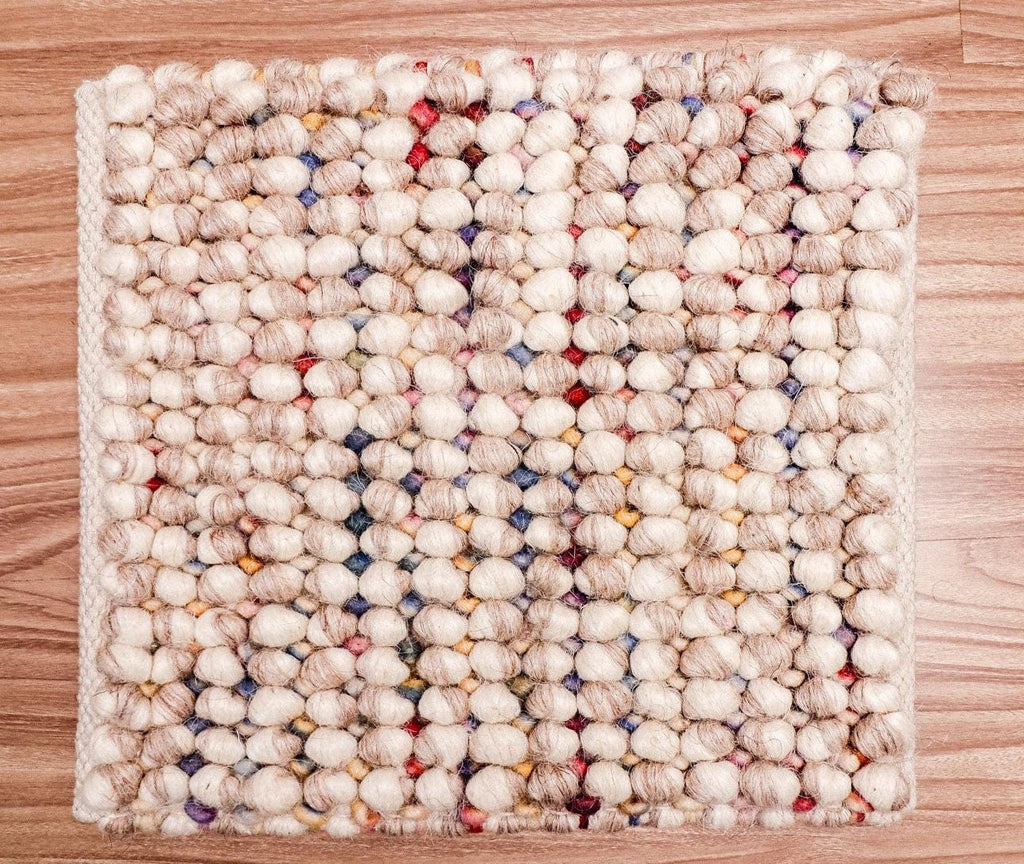 Handwoven Taupe Beige Rainbow Blended Chunky Indoor Wool Rug - Modern Scandinavian decor Carpet, Customization available