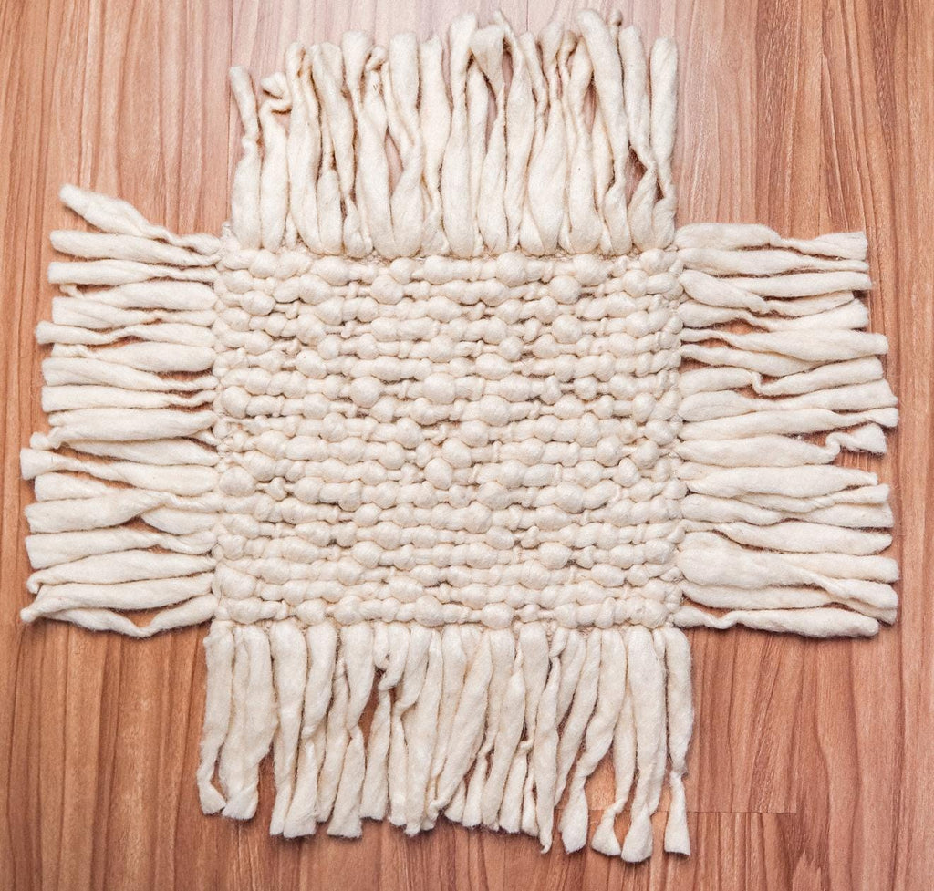 Natural Ivory Chunky Basket weave Style Fringed boho wool rug, Handwoven Modern decor New Zealand wool carpet , Custom made in all sizes