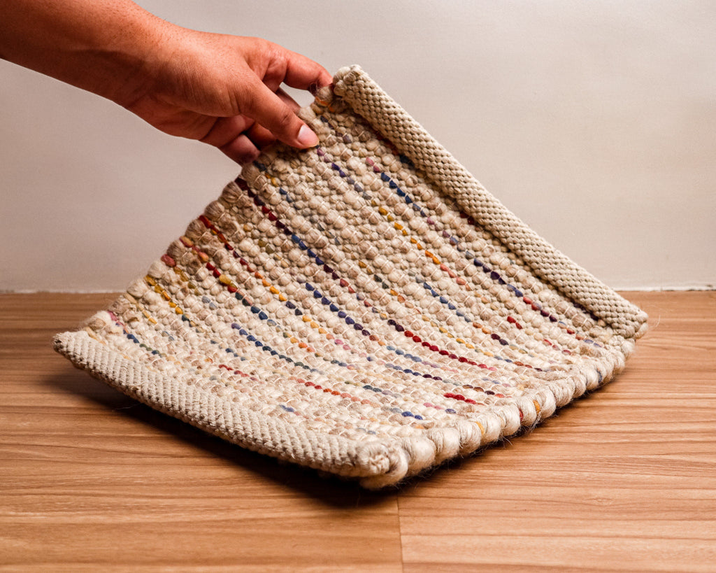 Handwoven Taupe Beige Rainbow Blended Chunky Indoor Wool Rug - Modern Scandinavian decor Carpet, Customization available