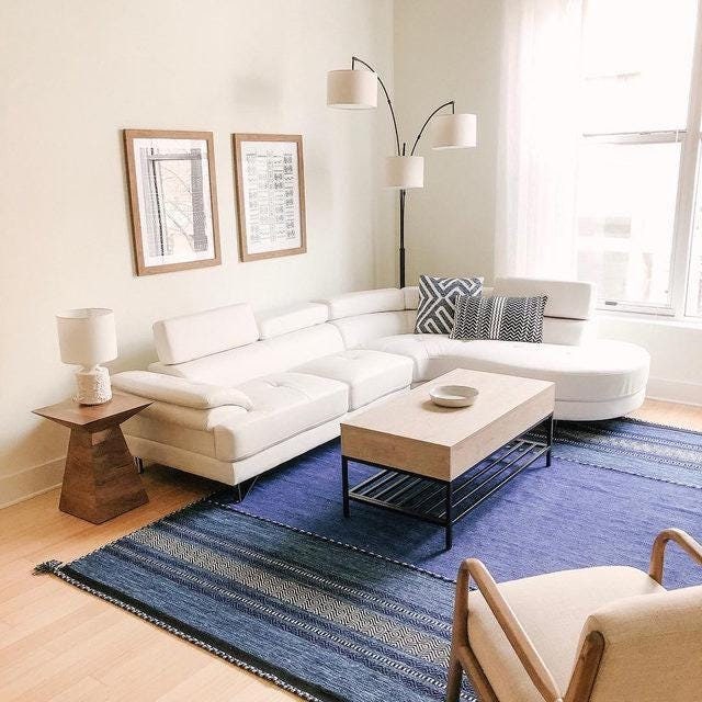 Blue Kilim Rug, Moroccan Inspired Ethnic Decor Bohemian Indian Handmade Flat weave carpet