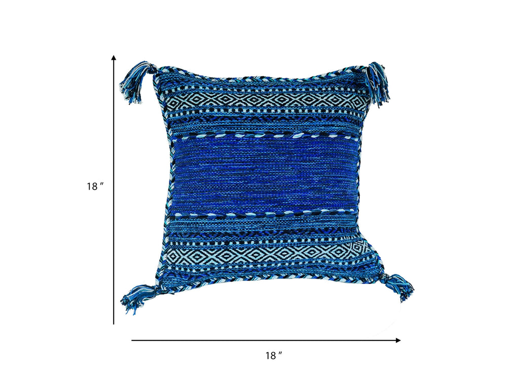 Blue Kilim Rug, Moroccan Inspired Ethnic Decor Bohemian Indian Handmade Flat weave carpet