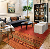 Orange kilim rug woven detail