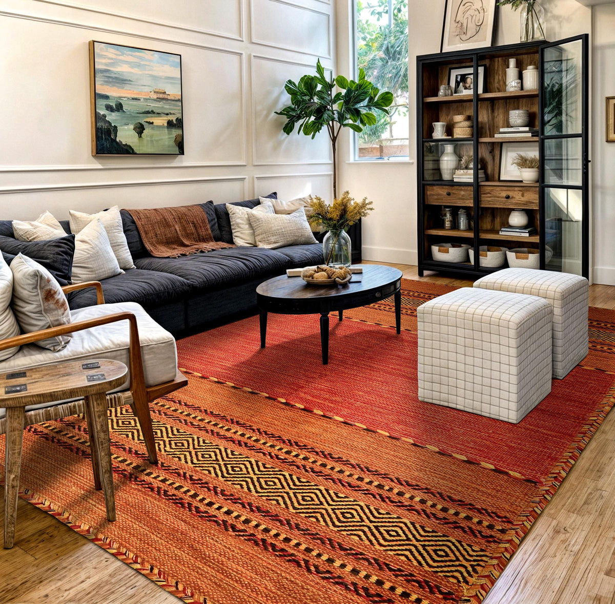 Orange kilim rug woven detail