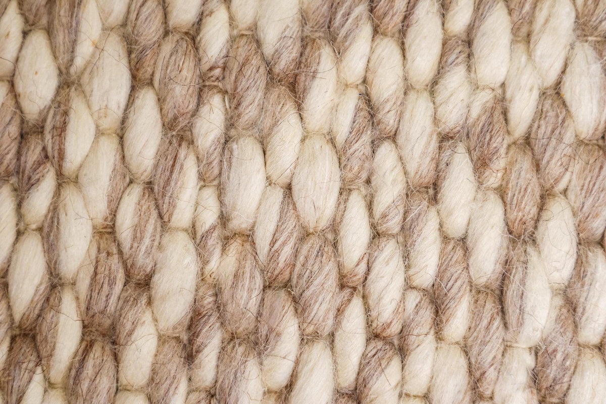 Taupe beige honeycomb weave wool rug flat view