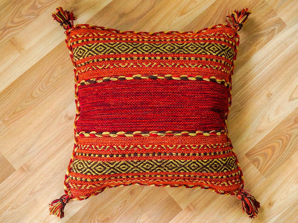 Red Kilim Rug - Indian Artistic Handmade Moroccan inspired Ethnic Living Room Kilim carpet, Bohemian decor rug