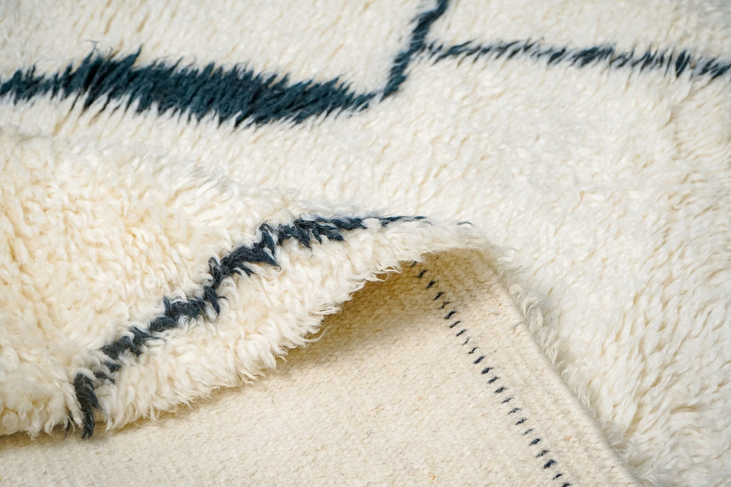 Hand Knotted Ivory Wool Rug: Abstract Modern Berber, Scandinavian Style, Custom made