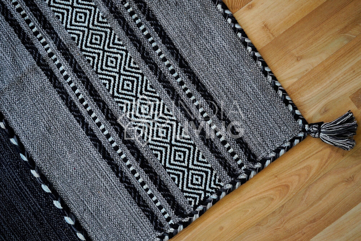 Kilim rug corner detail showing diamond pattern