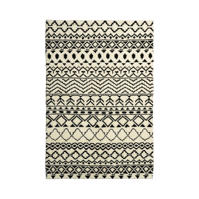 Ivory Moroccan hand-knotted wool rug, flat lay view