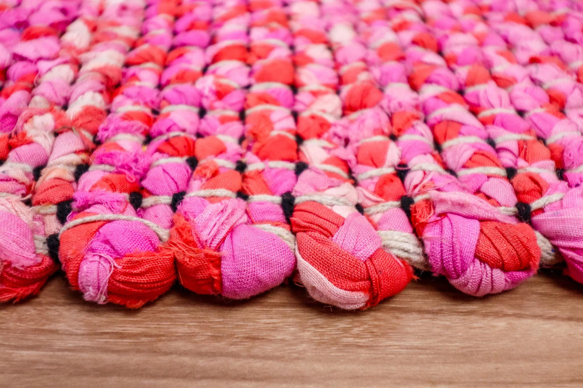 Pink rag rug corner detail