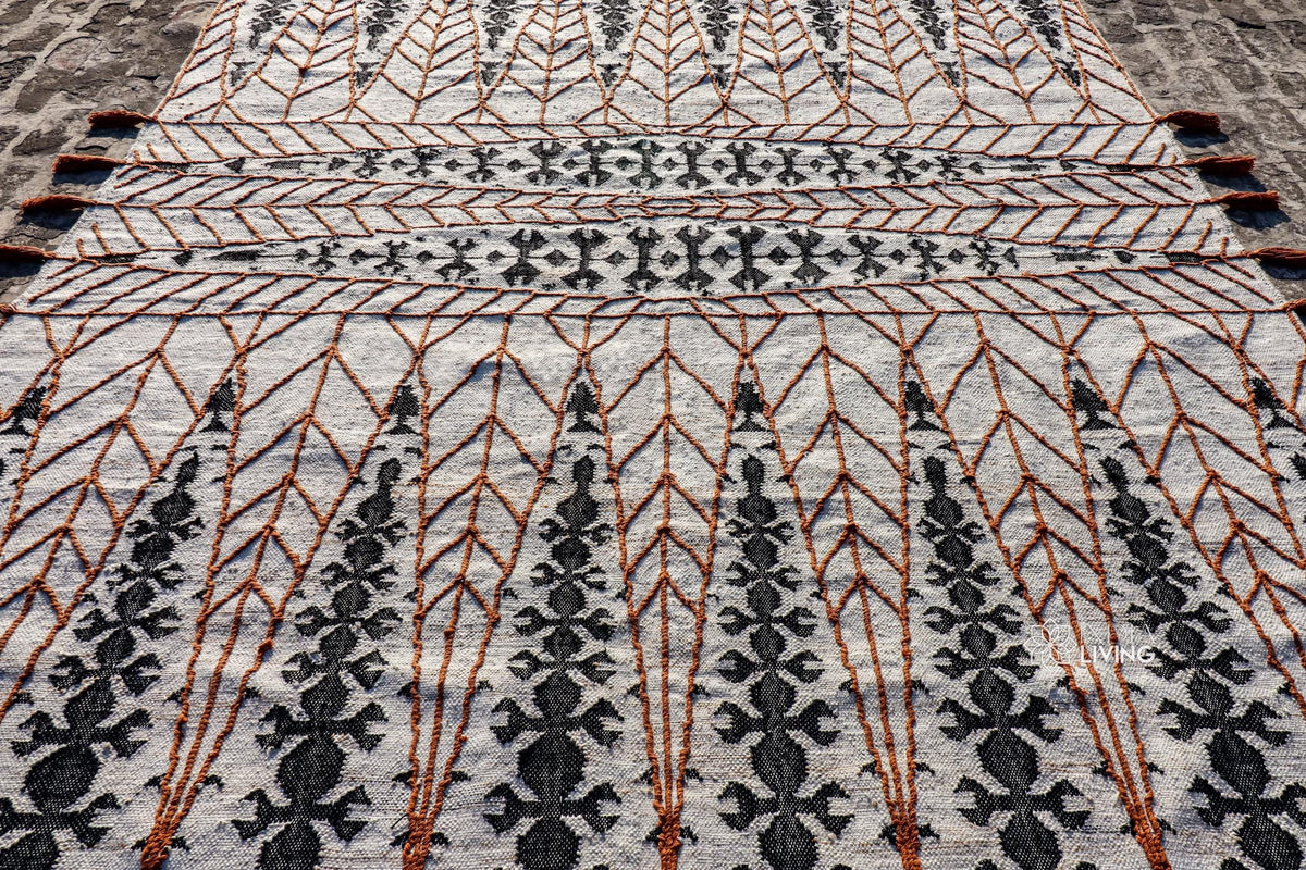 Close-up of tassel fringe on kilim rug