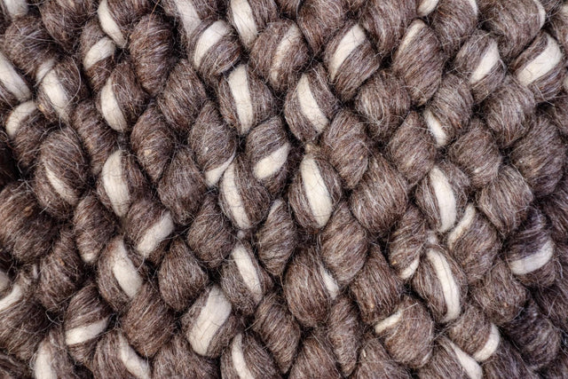 Brown ivory chunky wool loop rug, flat lay view
