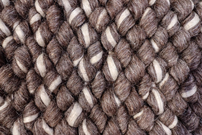 Brown ivory chunky wool loop rug, flat lay view