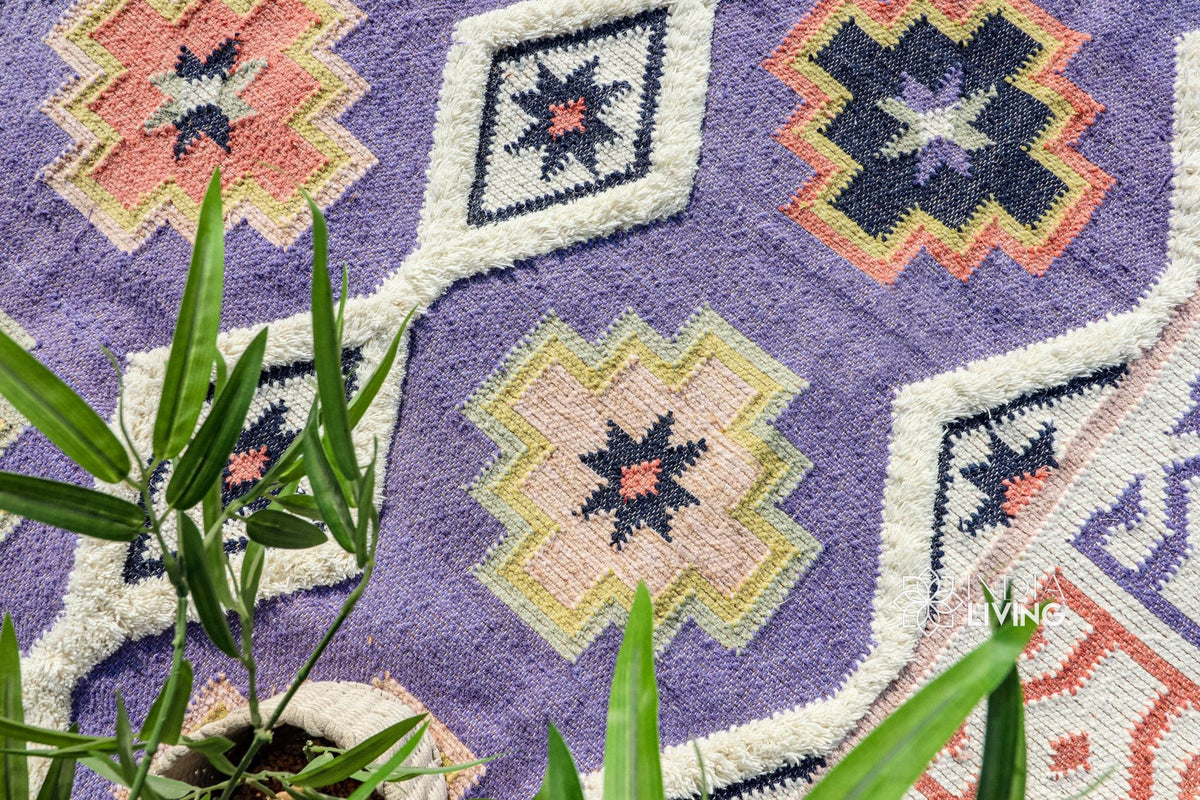 Purple kilim rug corner tassel detail