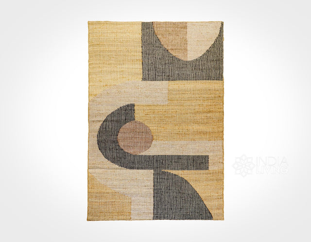 Minimalistic abstract jute rug, flat lay view