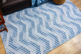 Blue kilim rug fringe detail close-up