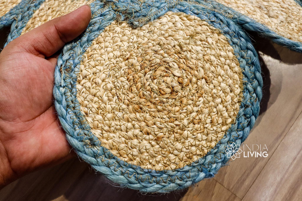 Scalloped jute rug in a hallway setting