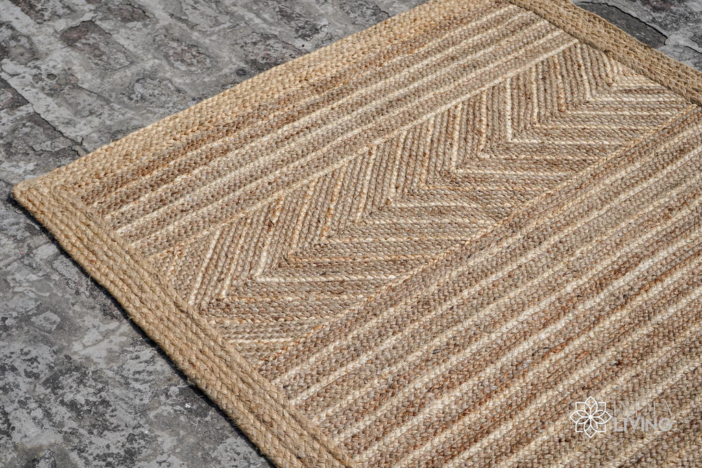 Natural Jute Rug - Unique Custom Size Herringbone Area Rug for Living Room & Bedroom, Rustic Braided Runner, Eco-Friendly Decor
