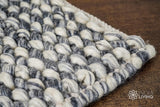 Multi grey cashew weave chunky loop wool rug, flat lay view