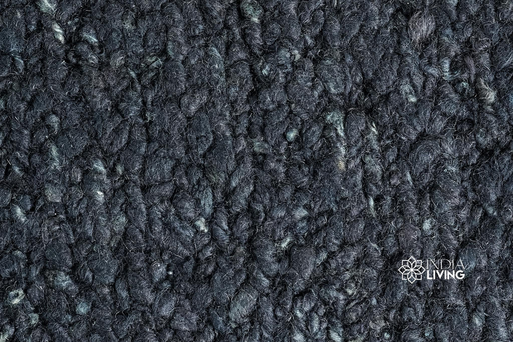 Handwoven Solid Black Textured Wool Rug , Scandinavian decor, Custom made