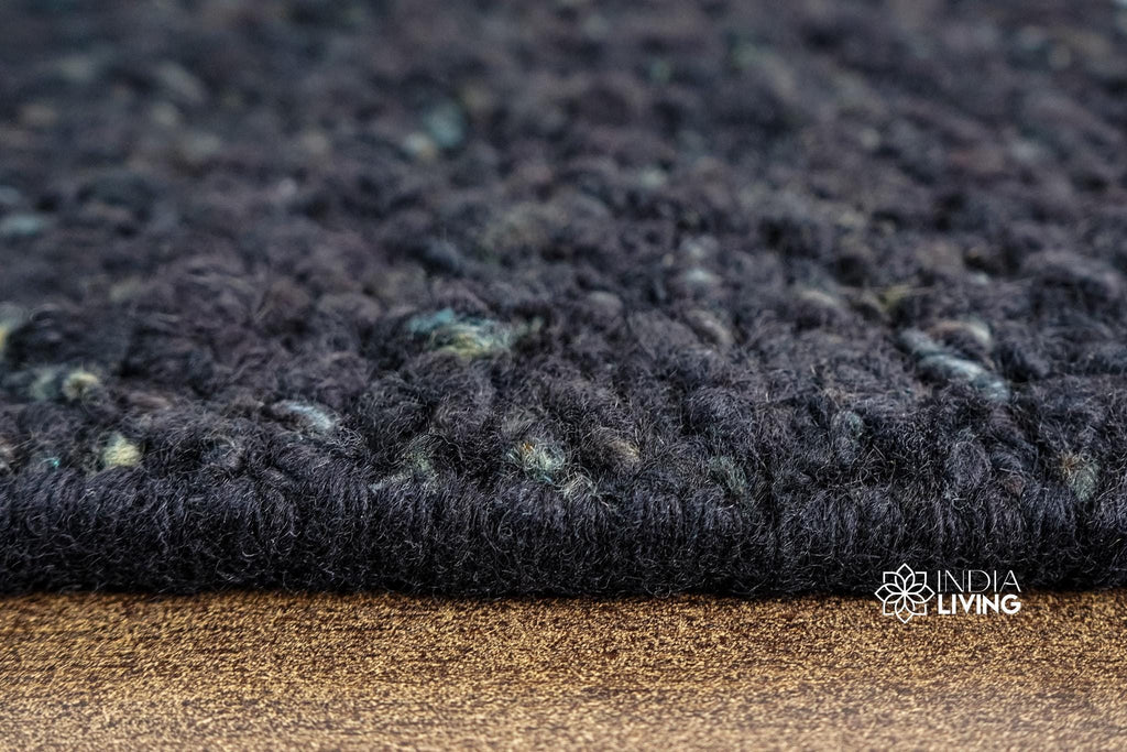 Handwoven Solid Black Textured Wool Rug , Scandinavian decor, Custom made