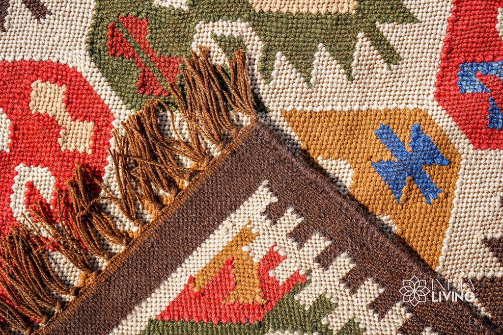 Handwoven Aztec Kilim Rug: Multicolored Southwest Patio Decor