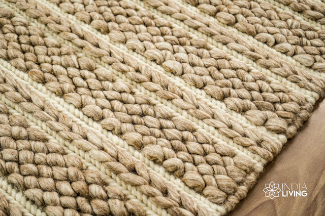 Beige taupe chunky loop rug flat lay full view