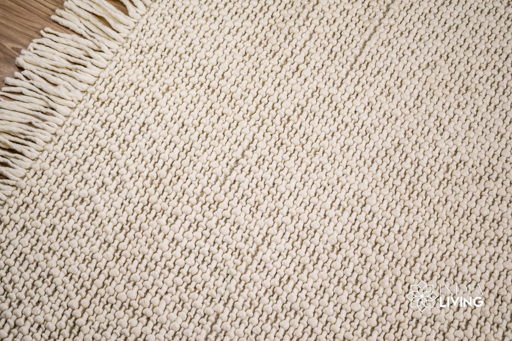 Natural Ivory Chunky Basket weave Style Fringed boho wool rug, Handwoven Modern decor New Zealand wool carpet , Custom made in all sizes
