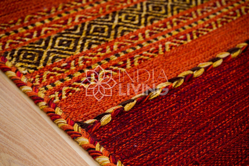 Red Kilim Rug - Indian Artistic Handmade Moroccan inspired Ethnic Living Room Kilim carpet, Bohemian decor rug