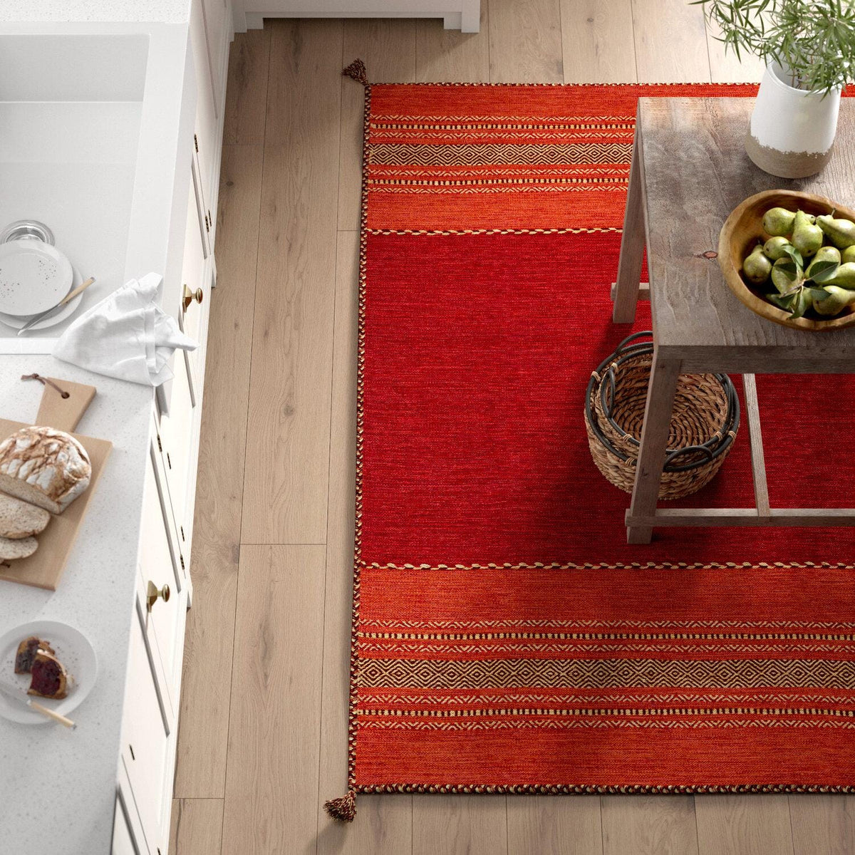 Red kilim rug corner detail