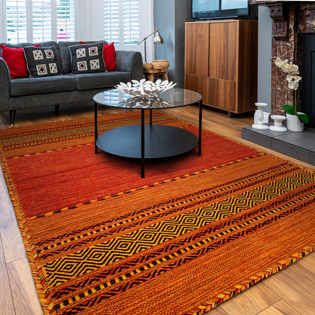 Orange Kilim Rug , Handmade Moroccan rug, Vintage carpet, Flat weave Area Rug for Living room, bedroom, Traditional , Artistic Decor