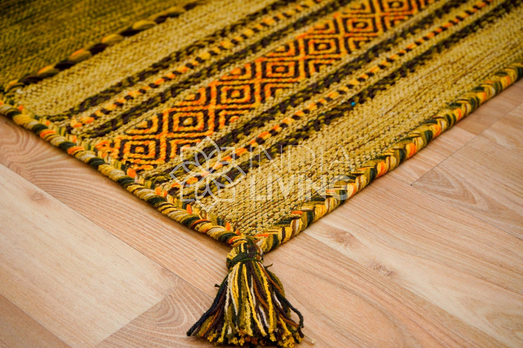 Green Kilim rug, , Indian Handmade flat weave ethnic Moroccan Inspired Bohemian decor rug