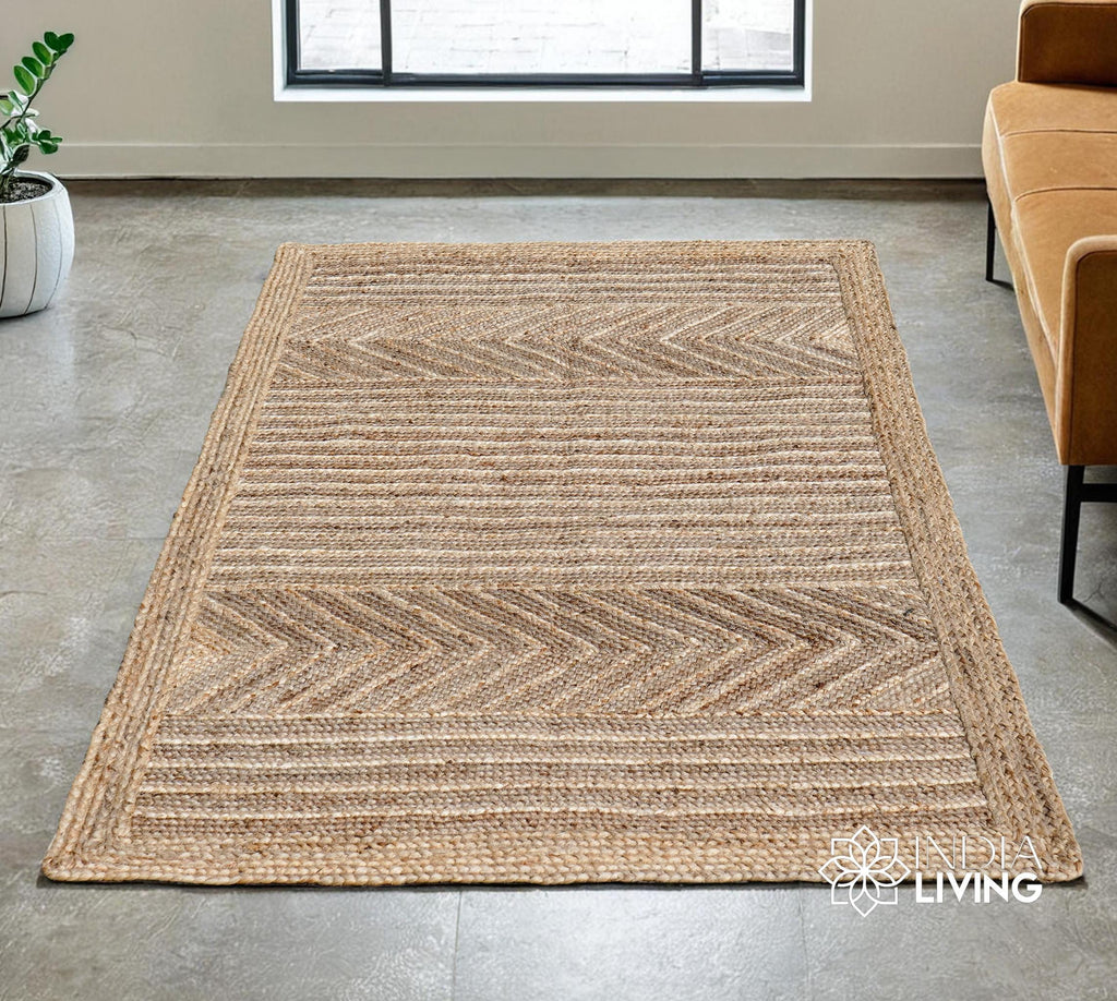 Natural Jute Rug - Unique Custom Size Herringbone Area Rug for Living Room & Bedroom, Rustic Braided Runner, Eco-Friendly Decor