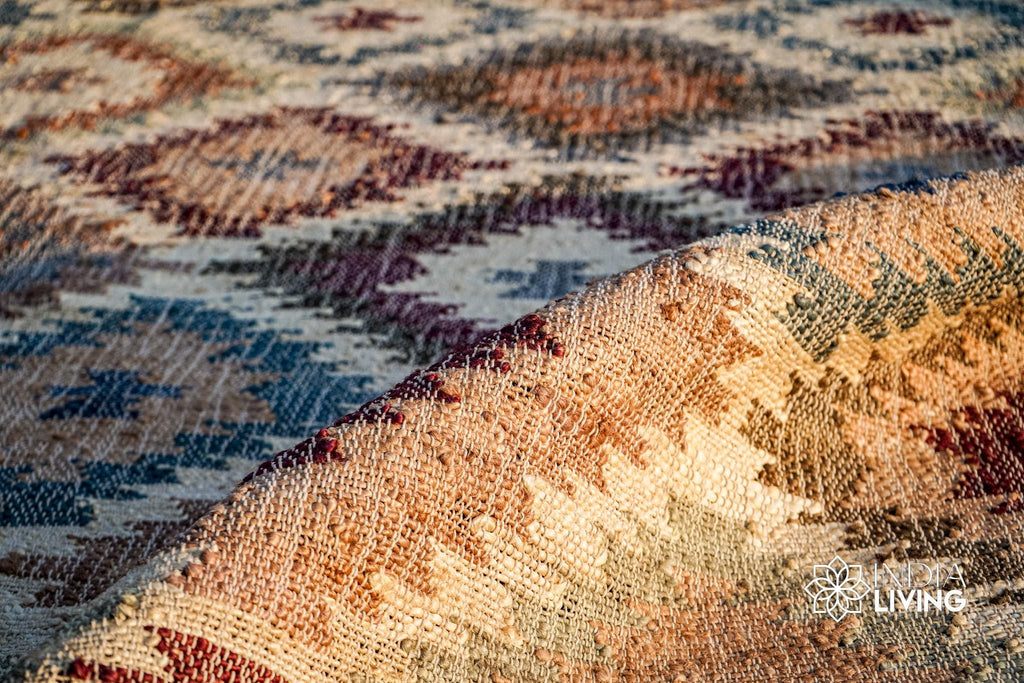 Multi Tribal Aztec style Natural Boho Flat woven colourful Jute Kilim rug, Moroccan decor, custom made in all sizes