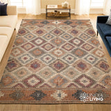 Colourful boho jute rug styled in a living room