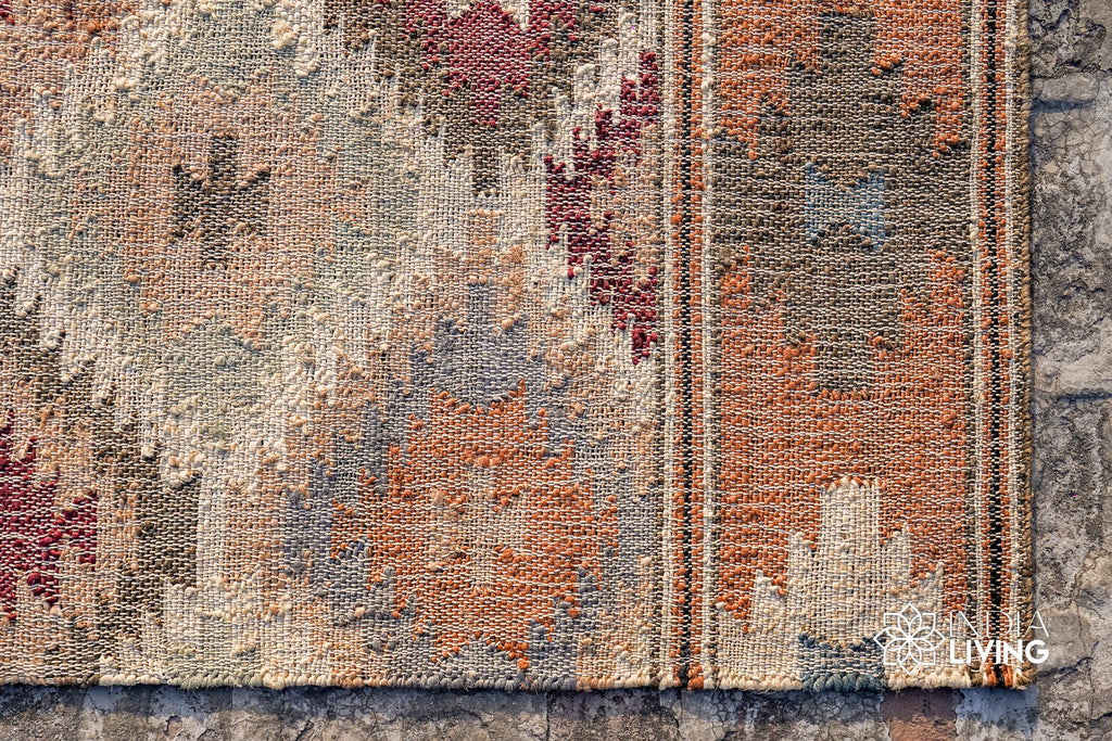 Multi Tribal Aztec style Natural Boho Flat woven colourful Jute Kilim rug, Moroccan decor, custom made in all sizes